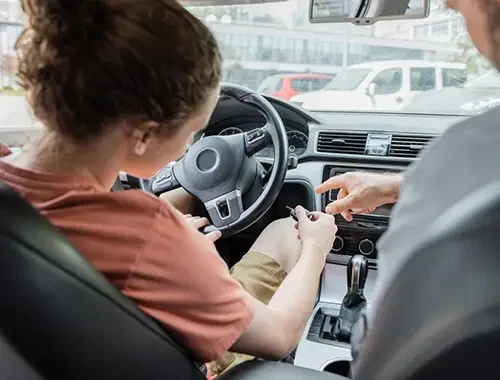 Manual learner driver practising with a dual-control training car in Shepparton