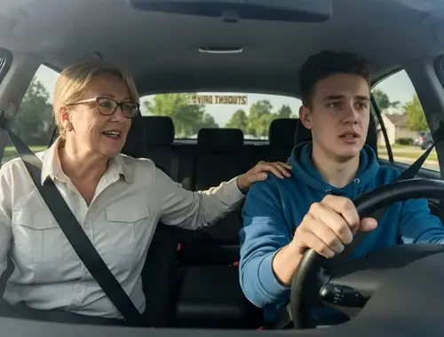Nervous learner receiving calm driving instruction in Shepparton